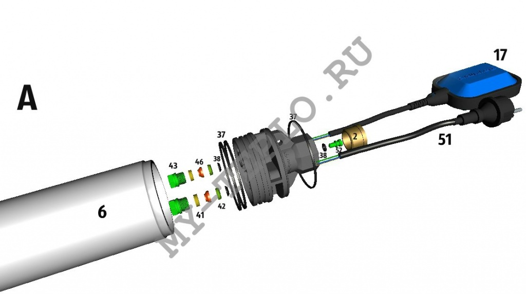 Запчасти насоса Джилекс Водомет Проф 55/35 А: схема часть1 запчасти Джилекс Водомет Проф 55/35 А